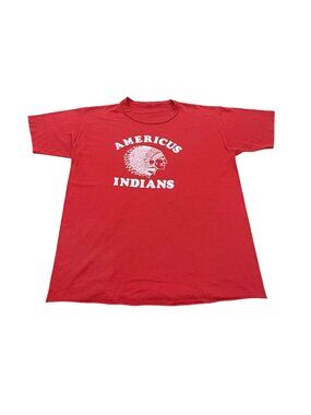 Vintage 1980s Americus Indians Single Stitch Red T Shirt Men’s
